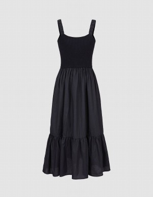 Urban Revivo Contrast Ruffle Women's Dress Black | VKS9614EG