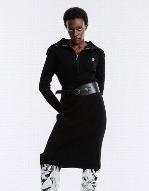 Urban Revivo Contrast Stitch Knitted Women's Dress Black | CMZ5335BX