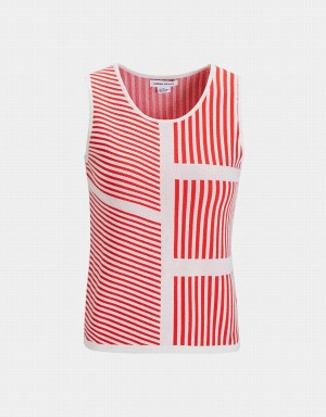 Urban Revivo Contrast Striped Fitted Knit Women's Tank Top Red | AMU1966AP