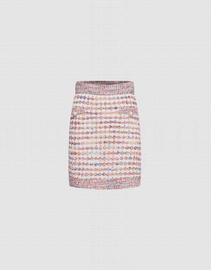 Urban Revivo Contrast Trim Colorful Tweed Knitted Women's Skirts Pink White | XDV6986YE