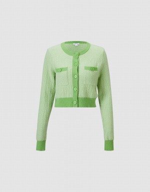 Urban Revivo Contrast Trim Cropped Women's Cardigan Green | HXL6429LS