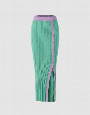 Urban Revivo Contrast Trim Knit Women's Skirts Green | HIX6573DY