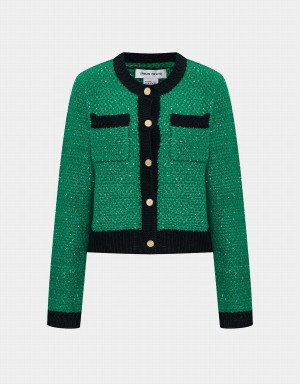 Urban Revivo Contrast Trim Patched Pocket Women's Cardigan Green | HZN3743FL