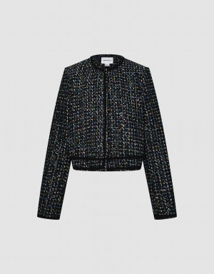 Urban Revivo Contrast Trim Tweed Women's Jackets Black | CBI325HQ