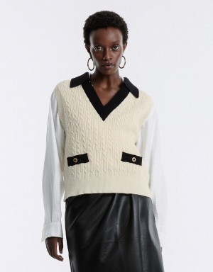 Urban Revivo Contrast Trim Women's Sweaters White | RNS167ND