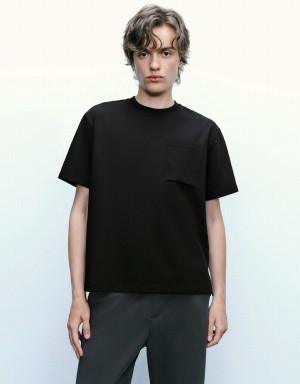 Urban Revivo Crew Neck A-Line Men's T Shirts Black | CFM591JQ