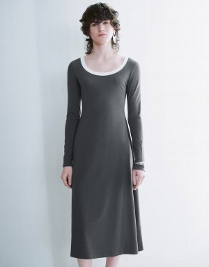 Urban Revivo Crew Neck A-Line Women's Dress Grey | EWB5513KT