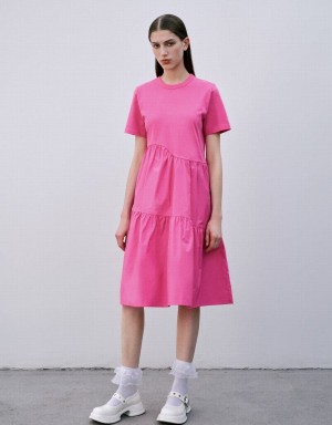 Urban Revivo Crew Neck A-Line Women's Dress Pink | AOT1650IU