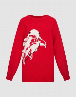 Urban Revivo Crew Neck Holiday Women's Sweaters Red | HPY549VR