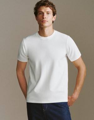 Urban Revivo Crew Neck Knited Men's T Shirts White | NHA4849NK