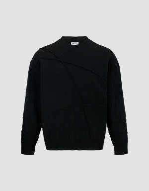 Urban Revivo Crew Neck Knitted Men's Cardigan Black | QUR594AL