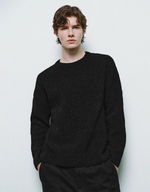 Urban Revivo Crew Neck Knitted Men's Cardigan Black | VKZ2985KD