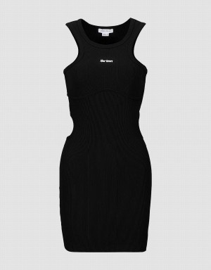 Urban Revivo Crew Neck Knitted Skater Women's Dress Black | UIN6069XG