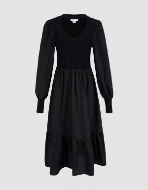 Urban Revivo Crew Neck Knitted Women's Dress Black | PQV2643AD