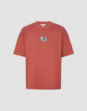 Urban Revivo Crew Neck Loose Men's T Shirts Red | GUB1229FD