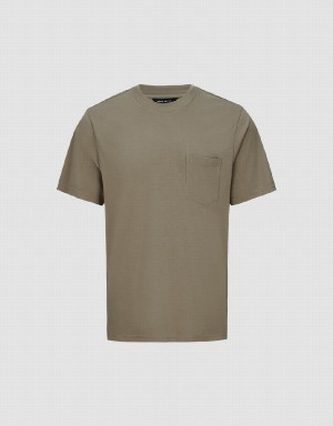 Urban Revivo Crew Neck Loose Men's T Shirts Khaki | FFK5342UZ