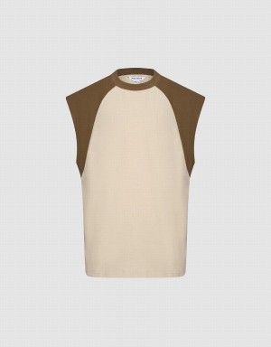 Urban Revivo Crew Neck Loose Men's Tank Top Light Khaki | NAH326SO