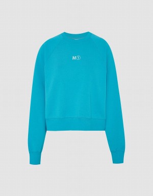 Urban Revivo Crew Neck Loose Women's Sweatshirts Blue | IPB6378OE