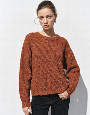 Urban Revivo Crew Neck Loose Women's Sweaters Orange | EQC2059LA