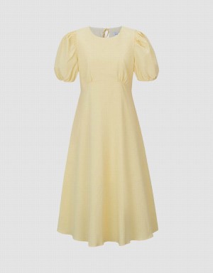 Urban Revivo Crew Neck Midi Skater Women's Dress Yellow | ANT5380DV