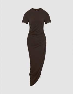 Urban Revivo Crew Neck Skater Women's Dress Dark Brown | IKC928GX