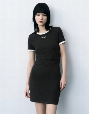 Urban Revivo Crew Neck Skinny Knitted Women's Dress Dark Grey | UMT5483IR