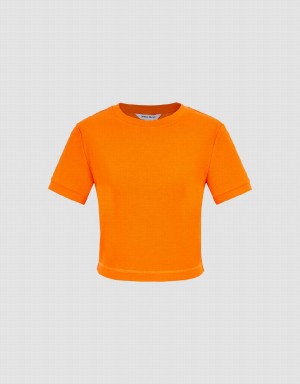 Urban Revivo Crew Neck Skinny Women's T Shirts Orange | VLW6234NA