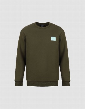 Urban Revivo Crew Neck Straight Men's Sweatshirts Green | CVH992GB