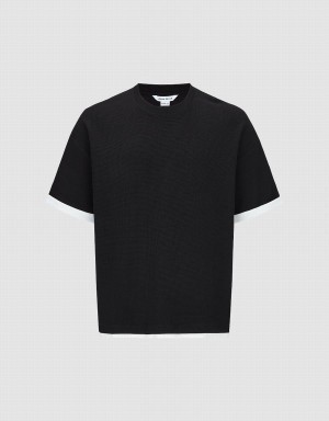 Urban Revivo Crew Neck Straight Men's T Shirts Black | OGE722UB