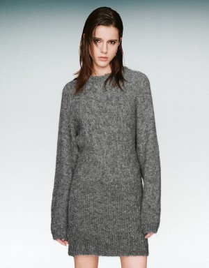 Urban Revivo Crew Neck Straight Women's Dress Grey | QNL1736WV