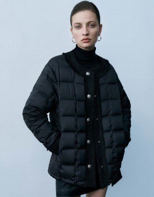 Urban Revivo Crew Neck Women's Down Jackets Black | TGF6588NM