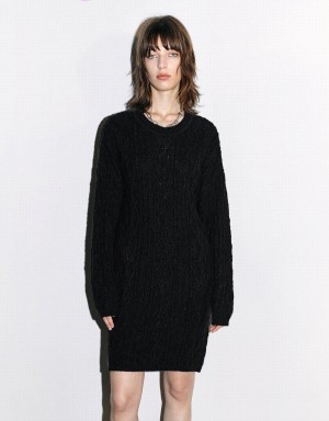 Urban Revivo Crew Neck Women's Dress Black | HYD9920SW