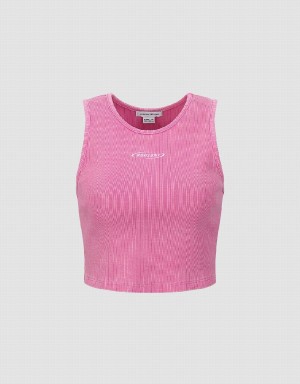 Urban Revivo Crew Neck Women's Tank Top Pink | BOU4435TZ