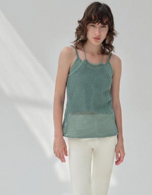 Urban Revivo Crochet Kntted Cami Top Women's Cardigan Green | JZV9448GZ