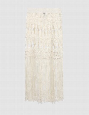 Urban Revivo Crochet Midi Knitted Women's Skirts White | ZRO7845NT