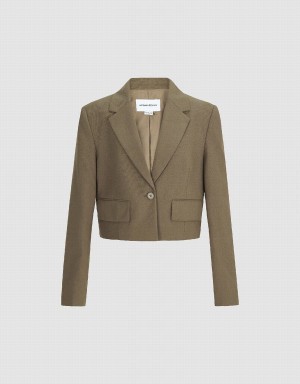 Urban Revivo Cropped Notch Lapel Women's Blazers Brown | RIF1344AU