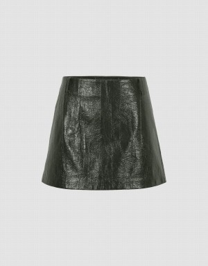 Urban Revivo Crumpled Effect Vegan Leather Mini Women's Skirts Green | GIV162WF