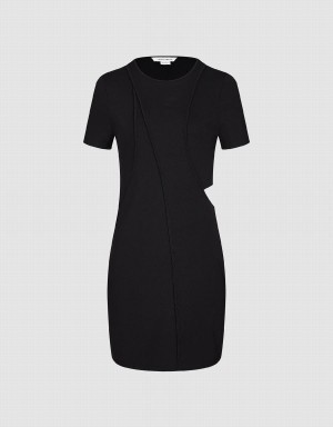 Urban Revivo Cut-Out Crew Neck Skinny Women's Dress Black | EFE1578EZ