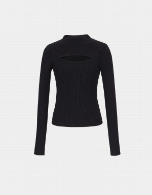 Urban Revivo Cut-Out Knitted Women's Cardigan Black | KZY8958XC