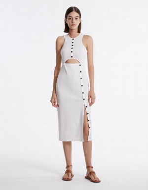 Urban Revivo Cut Out Knit Women's Dress White | UPY7680HE