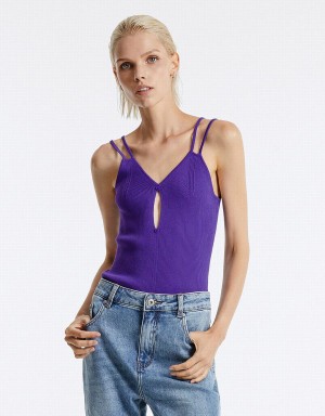 Urban Revivo Cut Out Knitted Camisole Women's Tank Top Purple | KXS387HQ