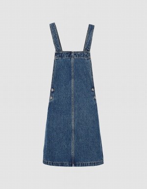 Urban Revivo Denim Pinafore Women's Dress Blue | ZAP7940LL