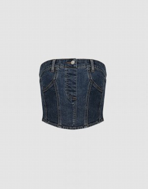 Urban Revivo Denim Top Women's Shirts Blue | AKL5044FG