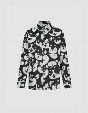 Urban Revivo Dog Printed Oversized Men's Shirts Black | HSU828YP