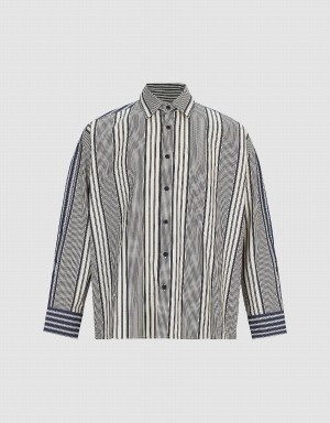 Urban Revivo Dolman Sleeve Striped Loose Men's Shirts Black | JNX4288GH