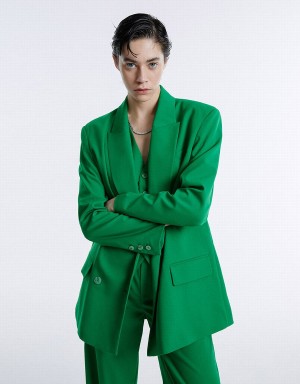 Urban Revivo Double Breasted Women's Blazers Green | TCR4495VV