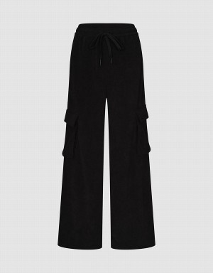 Urban Revivo Drawstring Waist Knitted Straight Women's Pants Black | RYK4225ST