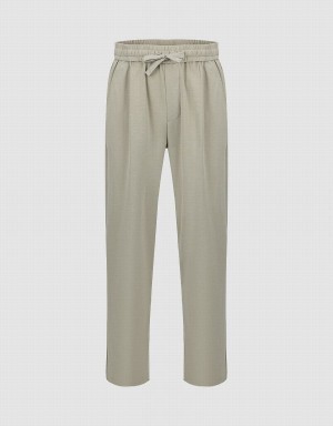 Urban Revivo Drawstring Waist Knitted Straight Men's Pants Khaki | WJH5278BL