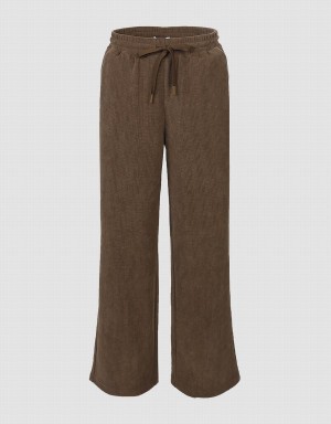 Urban Revivo Drawstring Waist Knitted Wide-Leg Women's Pants Khaki | LLI6867GL