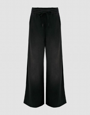 Urban Revivo Drawstring Waist Knitted Wide-Leg Women's Pants Black | RVX9453AV